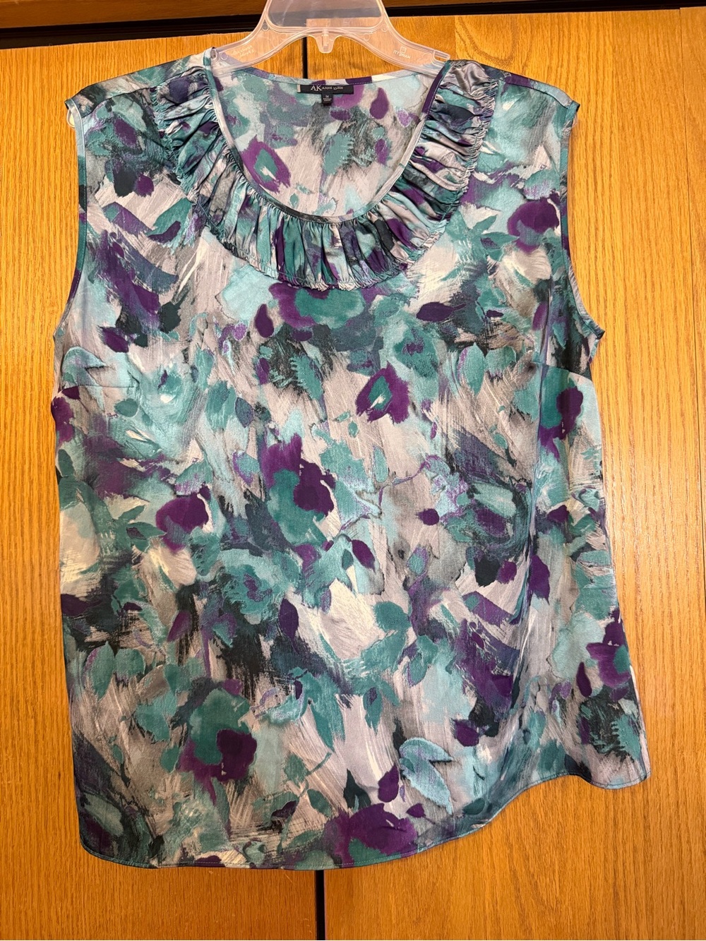 Apt. 9 Teal, Purple & Gray Ruffled Neck Sleeveless Top